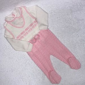 Vintage carriage boutiques Friedknit acrylic abc 123 pom pom sweater overalls